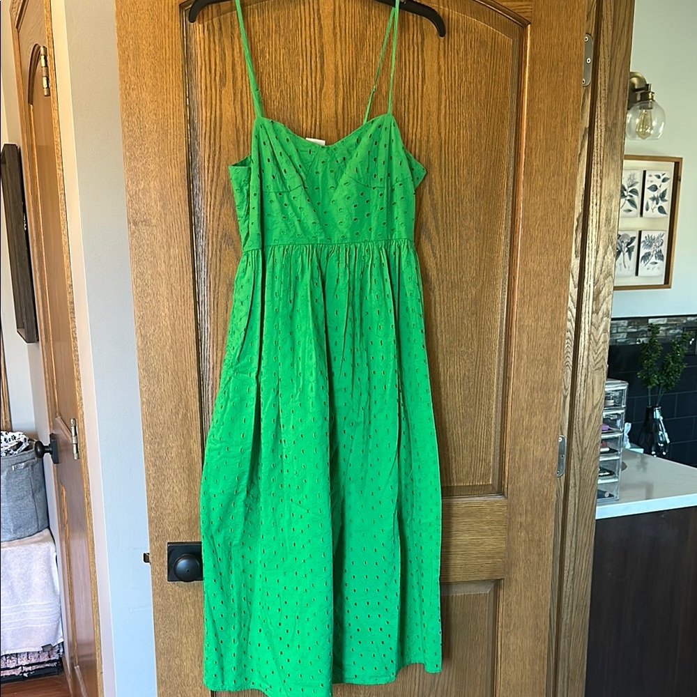 Worn 1x green eyelet midi dress; sz m